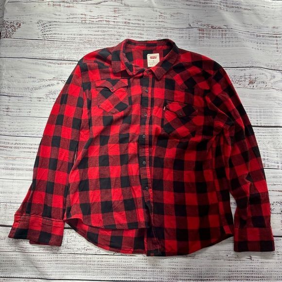 Levi's Button Down Men's Size XXL Pocket Flap Black & Red Flannel - Picture 2 of 6